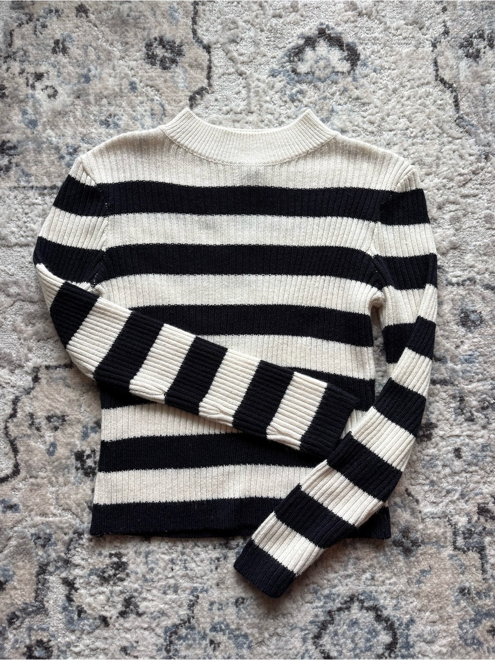 H&M Striped Black and Cream Ribbed Knit Sweater